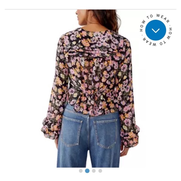 FREE PEOPLE Maybel Boho Floral Tie Front Top Size Medium - Picture 4 of 13